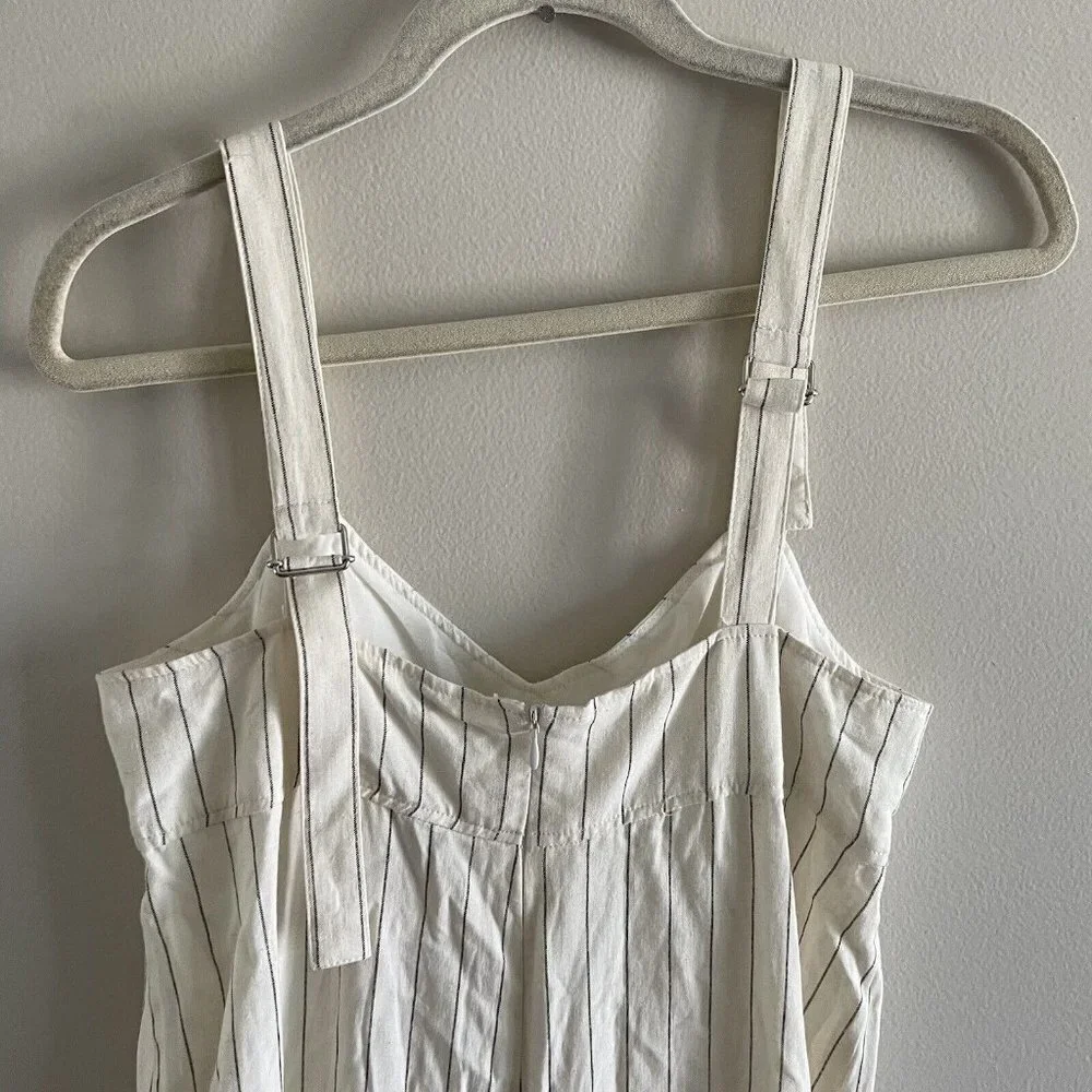 Zara Women S Ivory Striped Linen Blend Sleeveless Wide Leg Crop Jumpsuit NWT